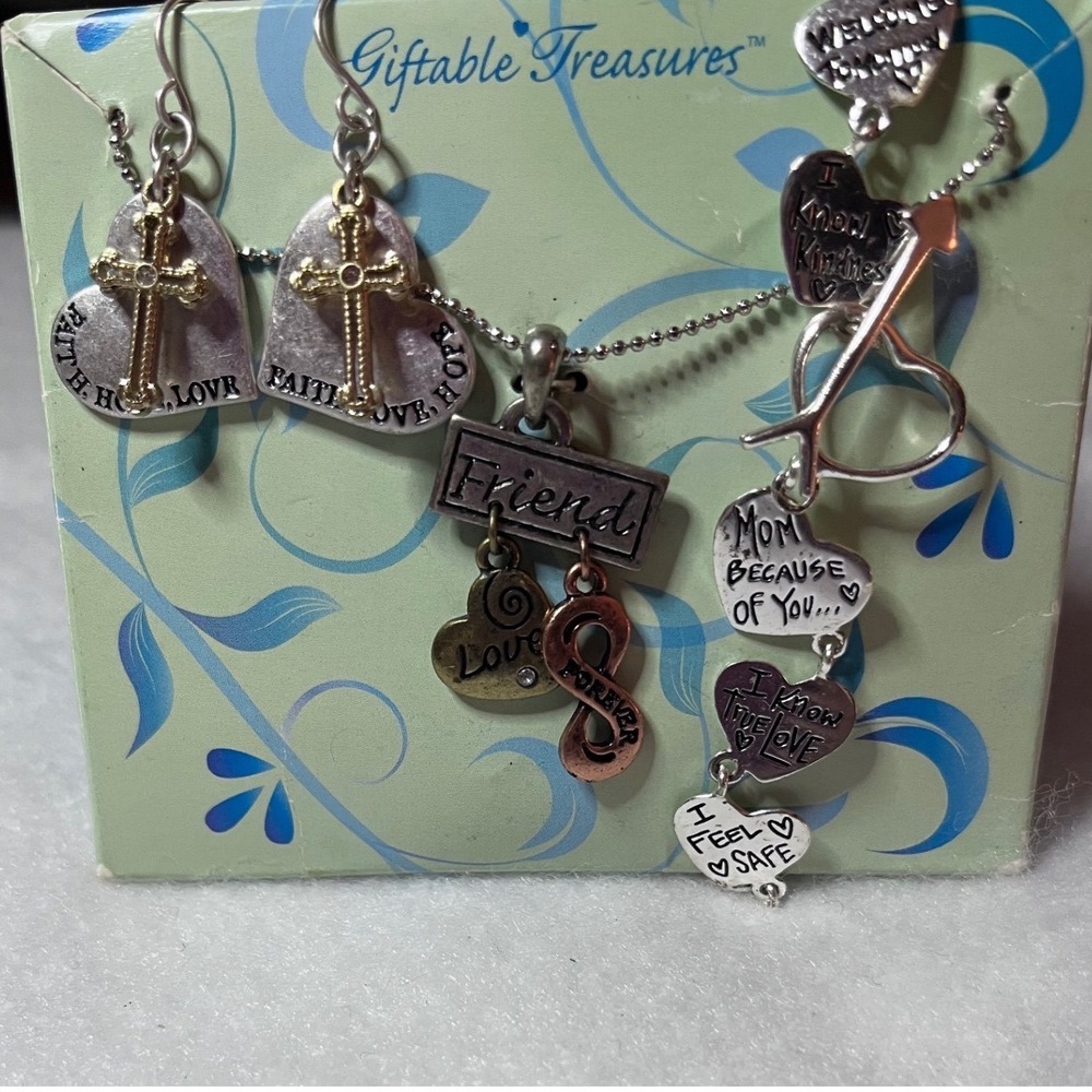 Giftable Treasures Jewelry Set Women OS Silver Faith Friend Heart Excellent - Picture 6 of 7